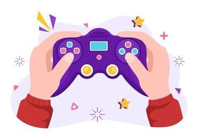 Video Game with Kids Playing Gamepad Controllers Fighting Console on Android Mobile Computer in Flat Cartoon Hand Drawn Template Illustration vector