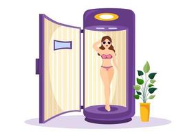 Tanning Bed Procedure to Get Exotic Skin with Modern Technology at the Spa Salon Solarium in Flat Cartoon Hand Drawn Templates Illustration vector