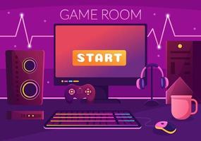 Video Game Room Interior with Android Mobile Computer and Comfortable Armchairs for Gamers in Flat Cartoon Hand Drawn Template Illustration vector