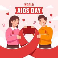 World AIDS Day Support with Couple Characters and Ribbon vector