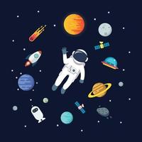 Astronaut man floating in space with planets background vector