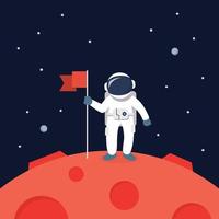 Astronaut Landing On Mars Holding Flag vector