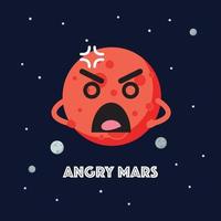 Angry mars character emoticon on space background vector
