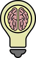 Light bulb with a brain inside outline color icon vector