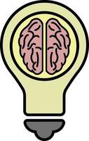 Light bulb with a brain inside outline color icon vector