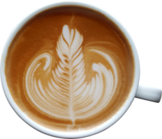 Top view of a mug of latte art coffee. png