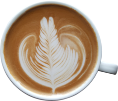 Top view of a mug of latte art coffee. png