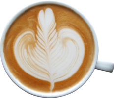 Top view of a mug of latte art coffee. png