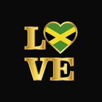 amor tipografía jamaica bandera diseño vector oro letras