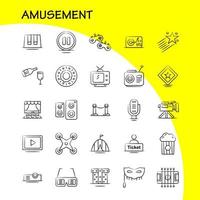 Amusement Hand Drawn Icon for Web Print and Mobile UXUI Kit Such as Ticket Sale Mane Cinema Drone Camera Video Media Pictogram Pack Vector