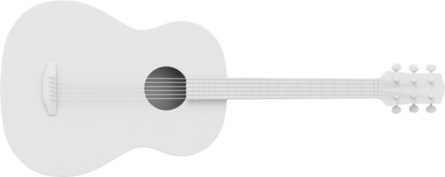 White acoustic guitar, front view. 3D rendering. PNG icon on transparent background.