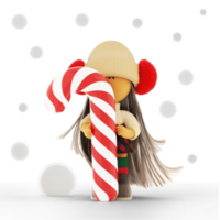 poupée de chiffon blonde de noël avec canne en bonbon sous la neige png