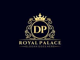 Letter DP Antique royal luxury victorian logo with ornamental frame. vector