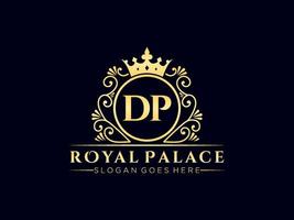 Letter DP Antique royal luxury victorian logo with ornamental frame. vector