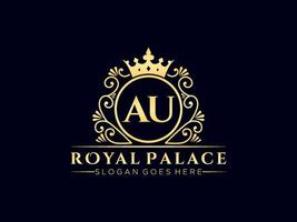 Letter AU Antique royal luxury victorian logo with ornamental frame. vector