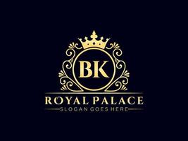 Letter BK Antique royal luxury victorian logo with ornamental frame. vector