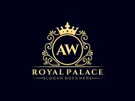 Letter AW Antique royal luxury victorian logo with ornamental frame. vector
