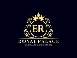 Letter ER Antique royal luxury victorian logo with ornamental frame. vector