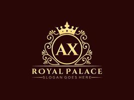 Letter AX Antique royal luxury victorian logo with ornamental frame. vector