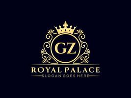 Letter GZ Antique royal luxury victorian logo with ornamental frame. vector