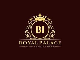 Letter BI Antique royal luxury victorian logo with ornamental frame. vector