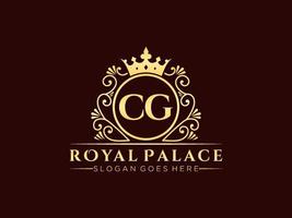 Letter CG Antique royal luxury victorian logo with ornamental frame. vector