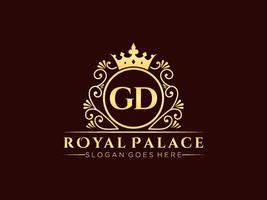 Letter GD Antique royal luxury victorian logo with ornamental frame. vector