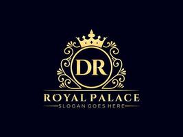 Letter DR Antique royal luxury victorian logo with ornamental frame. vector