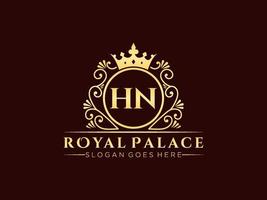 Letter HN Antique royal luxury victorian logo with ornamental frame. vector