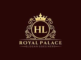 Letter HL Antique royal luxury victorian logo with ornamental frame. vector