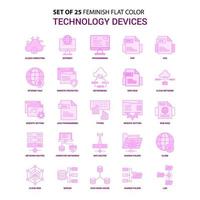 Set of 25 Feminish Technology Device Flat Color Pink Icon set vector