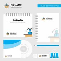 Office desk Logo Calendar Template CD Cover Diary and USB Brand Stationary Package Design Vector Template