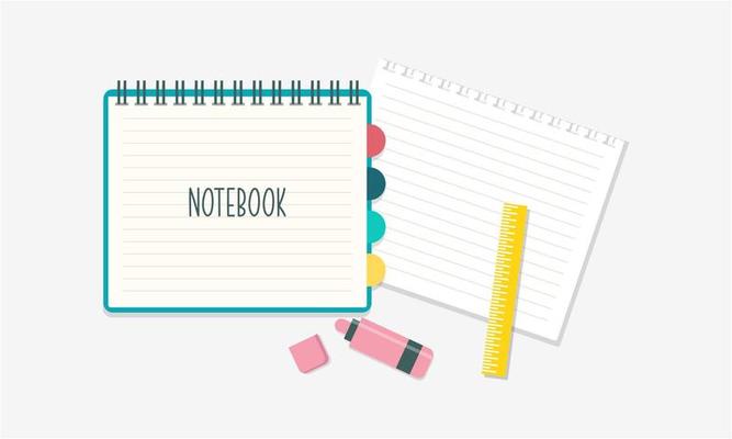 Vintage notebook with accessories logo vector