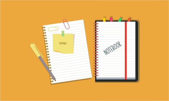 Vintage notebook with accessories logo vector