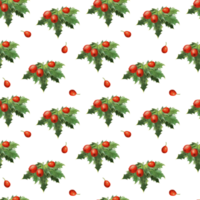 watercolor pattern with leaves, berries, and holly png