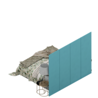 render 3d de dormitorio isométrico png