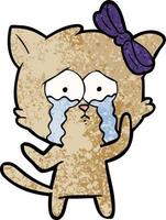 Retro grunge texture cartoon cat crying vector