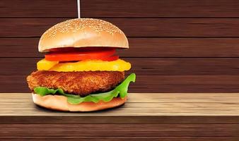 Chicken burger. Fresh tasty burger with fried chicken meat. photo