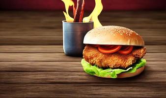 Chicken burger. Fresh tasty burger with fried chicken meat. photo