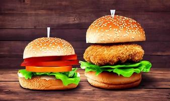 Chicken burger. Fresh tasty burger with fried chicken meat. photo