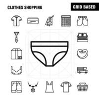 iconos de línea de compras de ropa establecidos para infografías kit uxui móvil y diseño de impresión incluyen paños de cinturón que sostienen cinturón cinturón de cuero tarjeta de crédito eps 10 vector