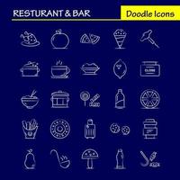 icono dibujado a mano de restaurante y bar para impresión web y kit de uxui móvil, como pizza de pieza de comida, comida, comida, patata, comida, paquete de pictogramas, vector