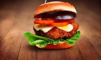 Chicken burger. Fresh tasty burger with fried chicken meat. photo