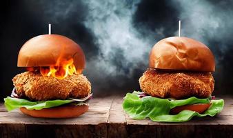 Chicken burger. Fresh tasty burger with fried chicken meat. photo