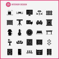 Interior Design Solid Glyph Icons Set For Infographics Mobile UXUI Kit And Print Design Include Medical File Document Table Bidet Furniture Water Mirror Eps 10 Vector