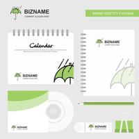 Raining and Umbrella Logo Calendar Template CD Cover Diary and USB Brand Stationary Package Design Vector Template