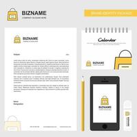 Shopping bag Business Letterhead Calendar 2019 and Mobile app design vector template