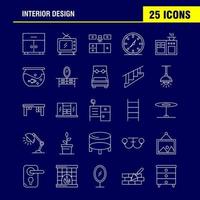Interior Design Line Icons Set For Infographics Mobile UXUI Kit And Print Design Include Bedroom Cupboard Furniture House Wardrobe Television Tv House Icon Set Vector