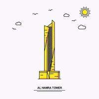 AL HAMRA TOWER Monument Poster Template World Travel Yellow illustration Background in Line Style with beauture nature Scene vector