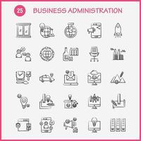 Business Administration Hand Drawn Icons Set For Infographics Mobile UXUI Kit And Print Design Include Monitor Computer Screen Search Avatar Gear Website Engine Eps 10 Vector